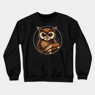 Angry night owl with books Crewneck Sweatshirt